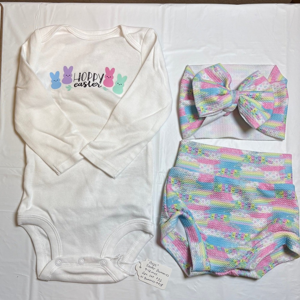 Handmade Baby Girls Easter Peeps Bodysuit Bummies Headband‎ Set 12M Carters